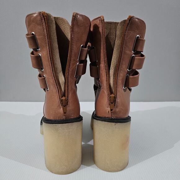 Free People Jesse Ankle Boot Womens EU 41 Tan Leather Cutout Chunky Platform - Picture 7 of 16